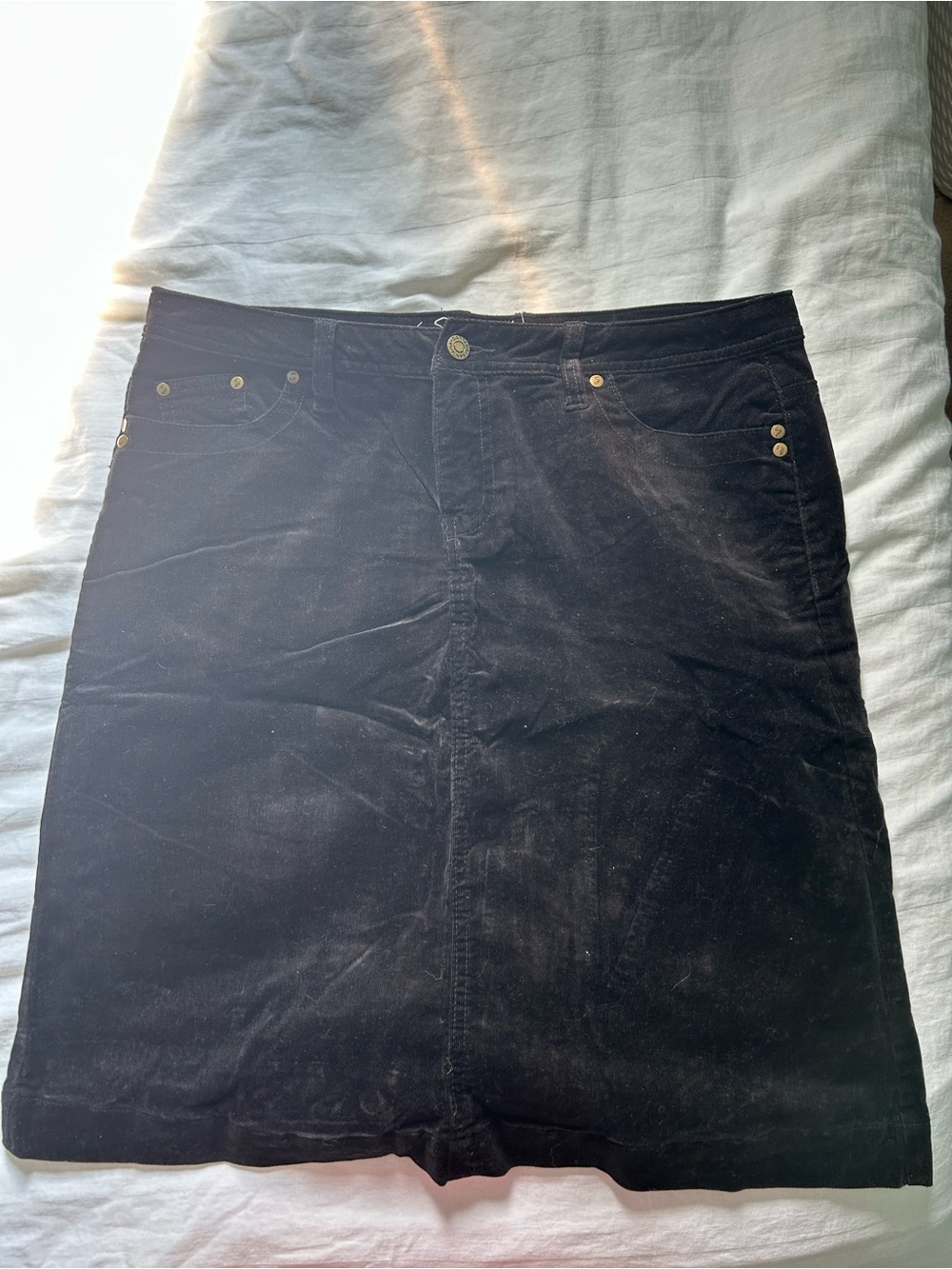 Classic Black Corduroy Pencil Skirt with Button Accents